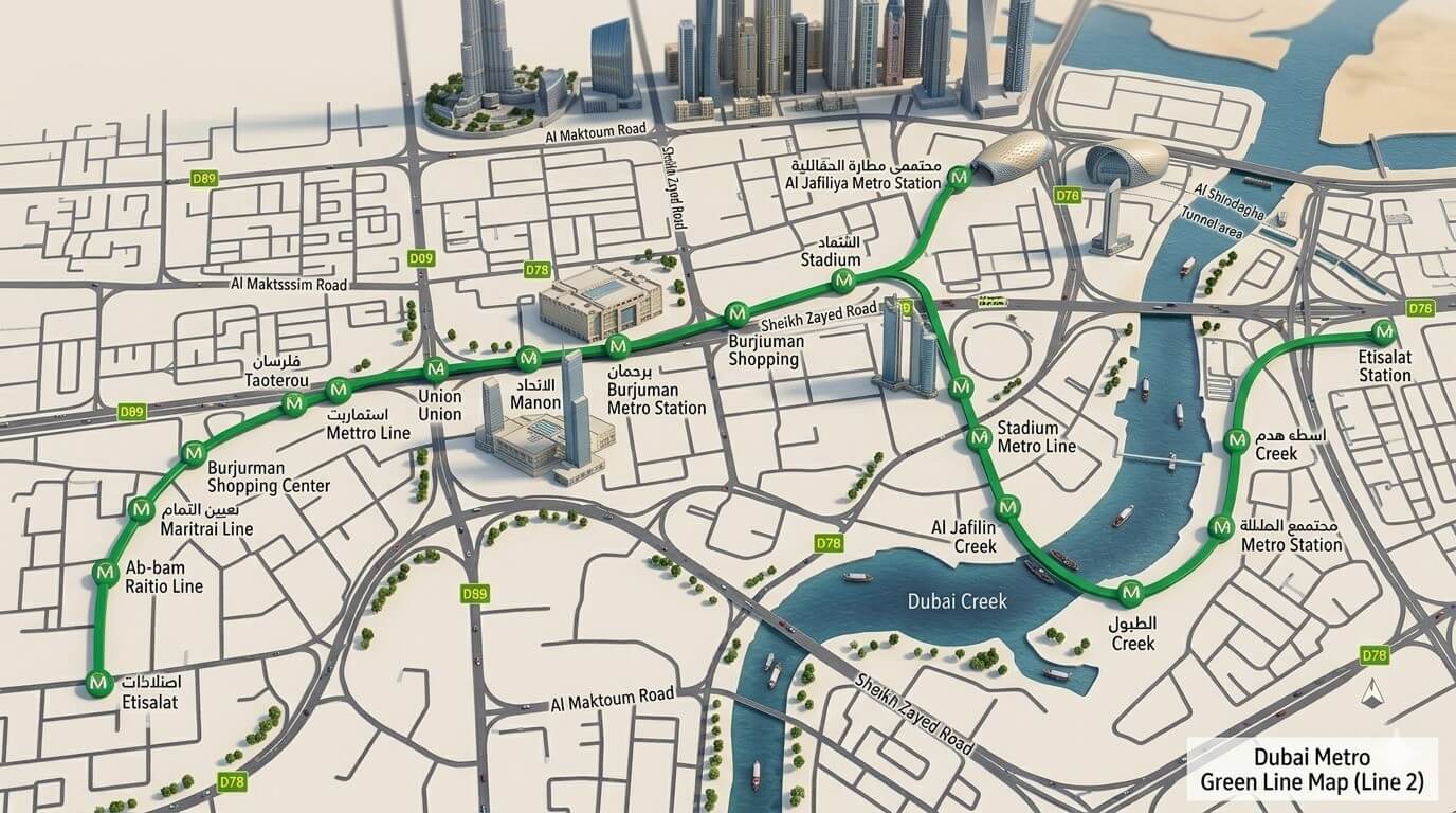 Dubai Metro Green Line Map