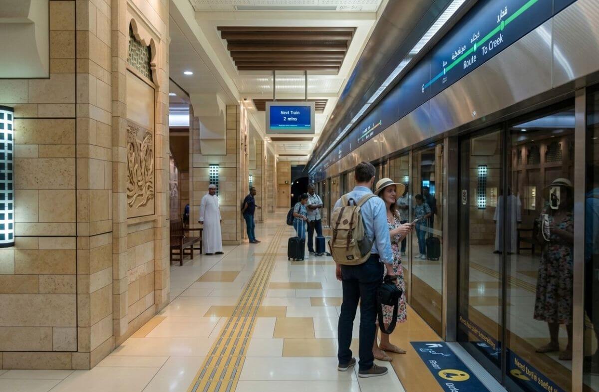 Tourist Couple Exploring Al Ghubaiba Metro Station Dubai